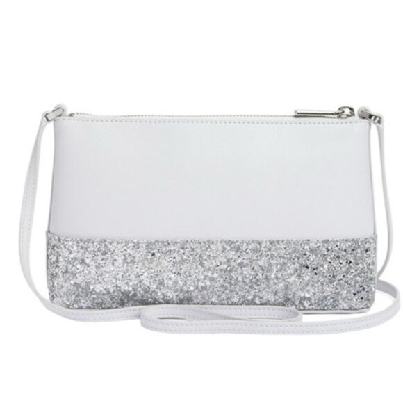 Kate Spade New York Flash Silver Crossbody Sparkled Glitter Leather Bag Chic NWT - Picture 4 of 10